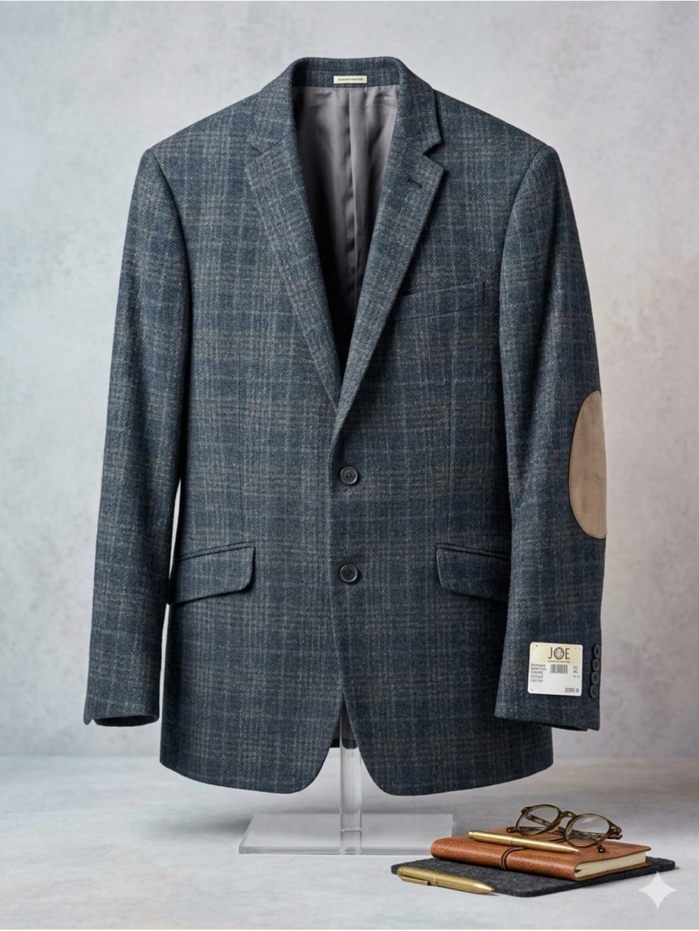 NWT Joseph Abboud Men’s 42R 100% Wool Subtle Plaid Sport Coat Elbow Patches